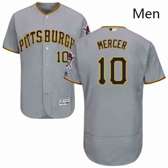 Mens Majestic Pittsburgh Pirates 10 Jordy Mercer Grey Road Flex Base Authentic Collection MLB Jersey